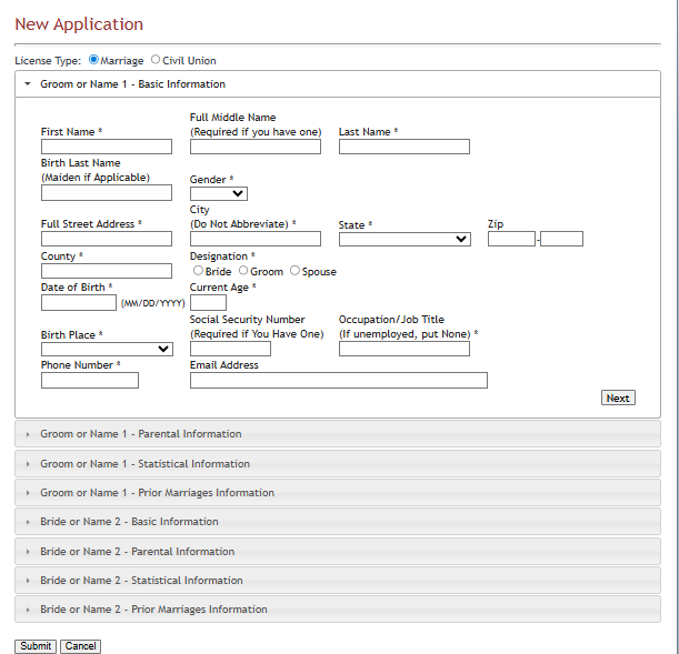 Marriage License Application